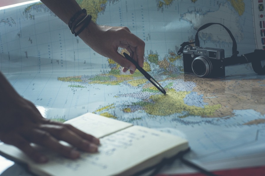 Planning a trip on a world map